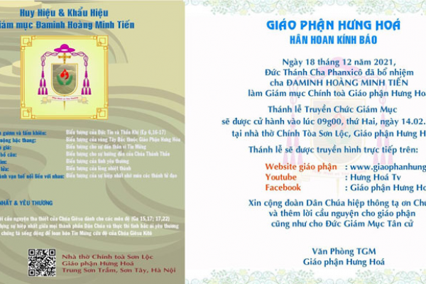 Thông báo chương trình Thánh Lễ Truyền Chức Giám Mục Đaminh Hoàng Minh Tiến