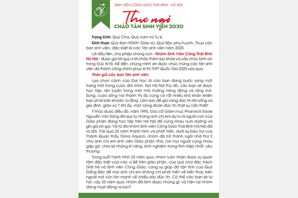 Thư Ngỏ của nhóm SVCG Hà Nội